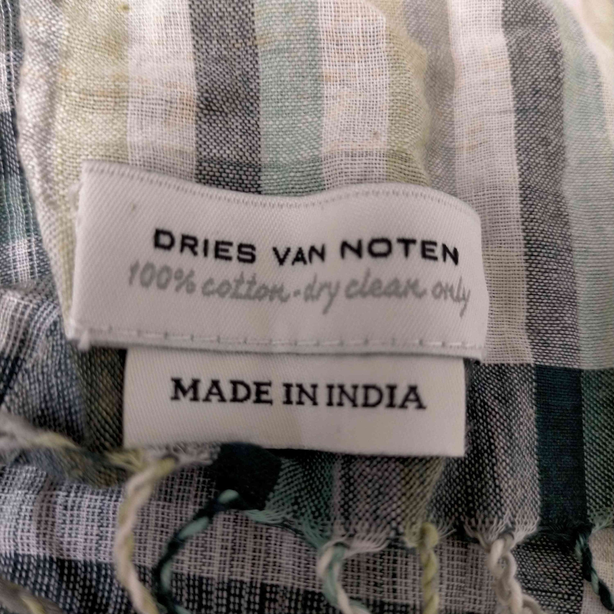 DRIES VAN NOTEN(ドリスヴァンノッテン)インド製 インド綿 チェック フリンジ ストール