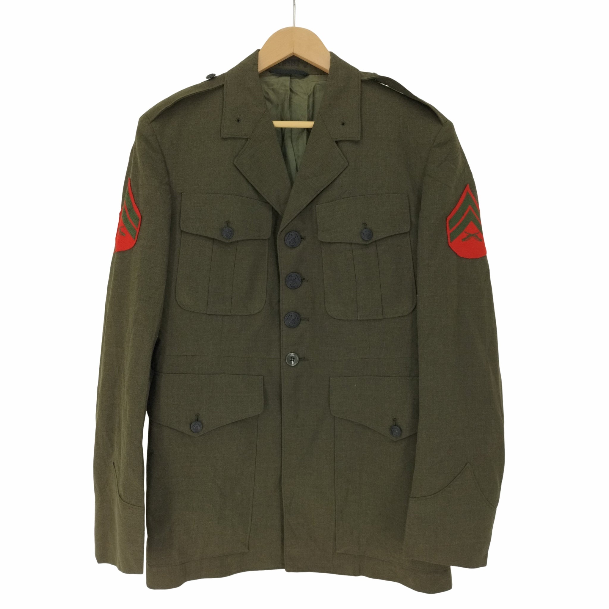 US ARMY(ユーエスアーミー)USMC ドレスジャケット COAT MAN'S POLY/WOOL TROPICAL GREEN SHADE 2241 WITH BELT