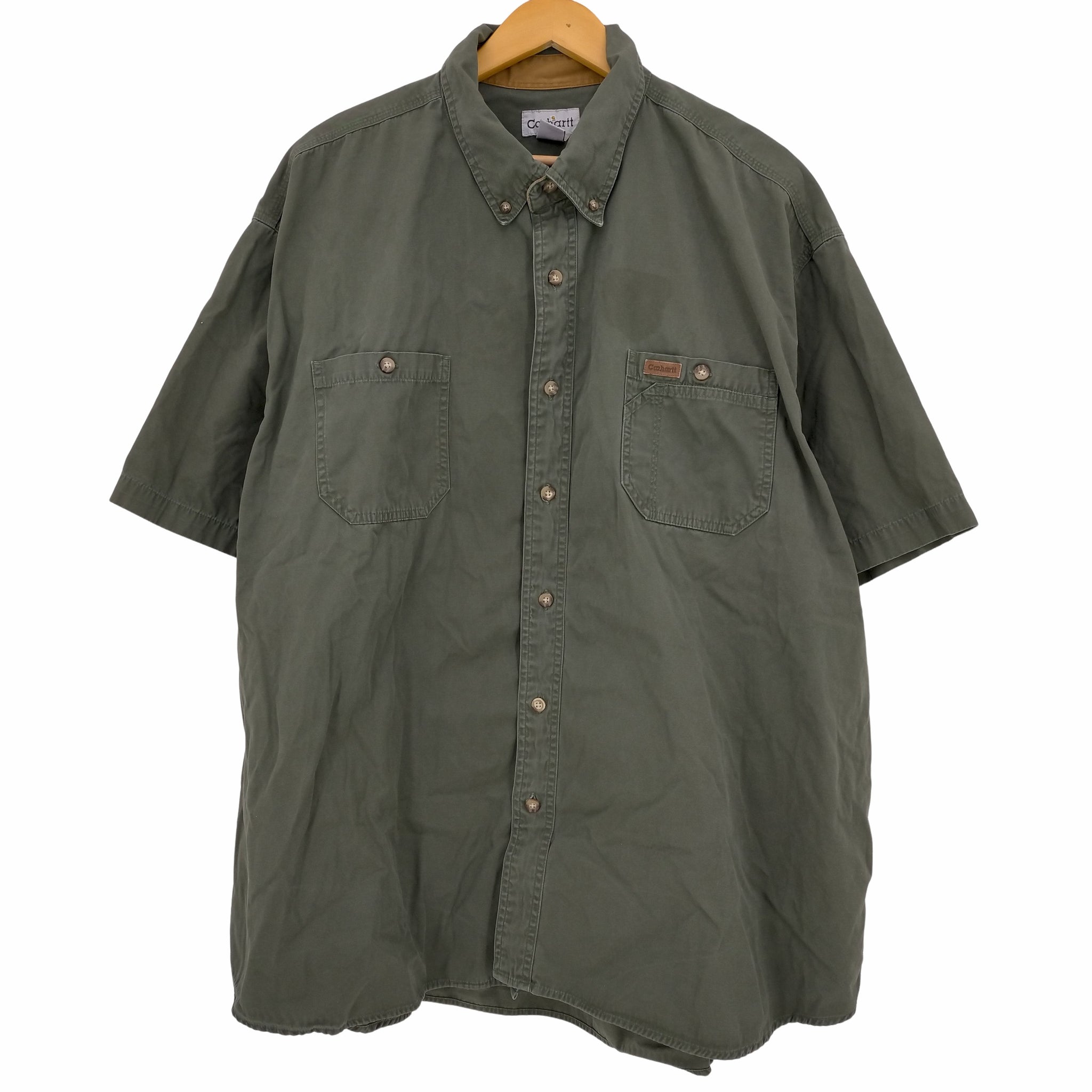 Carhartt(カーハート)90-00s 革ロゴパッチ ボタンダウンワークシャツ