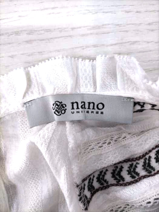 nano universe(ナノユニバース)ドビーストライプコットン刺繍ブラウス