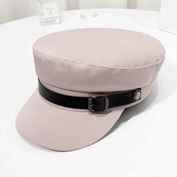 マリンキャップ キャスケット レディース 帽子 おしゃれ かわいい カジュアル 飾りボタン ミリタリーキャップ カジュアル キャップ レザーピンバックル フラットトップ キャメル ピンク 韓国ファッション