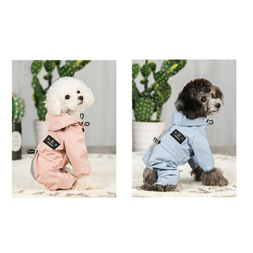 犬服 レインコート ブランド かわいい PETFiND 犬 犬の服  つなぎレインコート リード穴 散歩 フード 防水 雨 前ボタン 反射生地