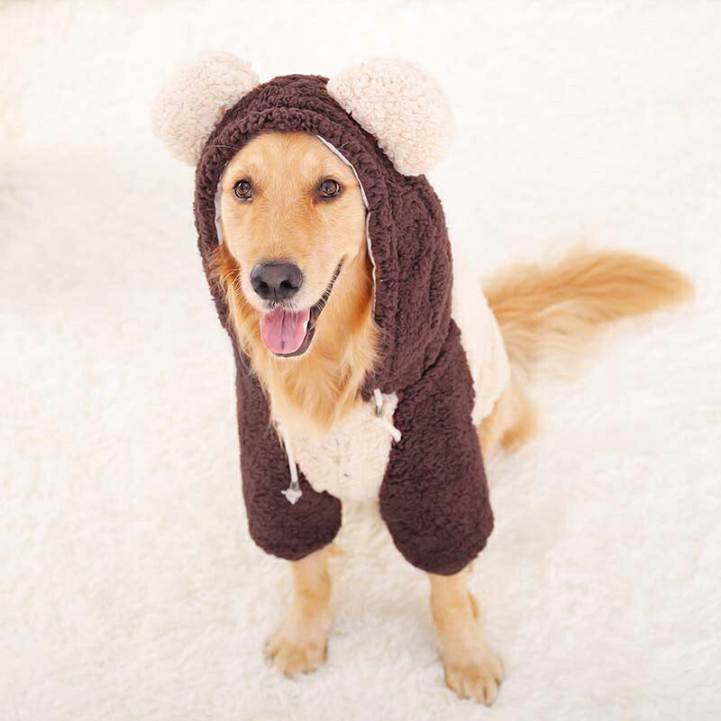犬服 ブランド かわいい 防寒 PETFiND 犬 犬の服 秋冬 中型 大型 もこもこ熊耳パーカー しっぽ フード