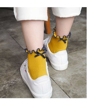 レディースソックス女性用ショートソックス靴下リボンクルーソックス靴下ホワイトライトグレーイエローベージュワインレッドオレンジディープグリーン学生ソックスsocks