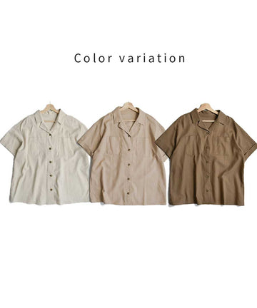 Cotton linen open collar shirt 23021
