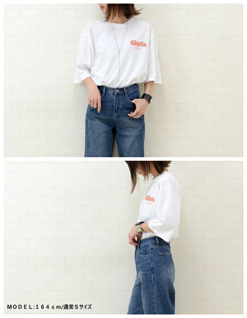【半額SALE】Gloria ロゴ オーバーサイズ Tシャツ トップス 五分袖 お揃い 男女兼用 1983 大きいサイズ 丸首 春夏